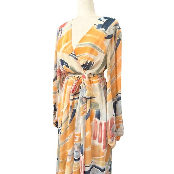 Fashion Nova Nadine Whimsy Midi Dress Abstract Floral Size Medium Faux Wrap - Picture 4 of 10